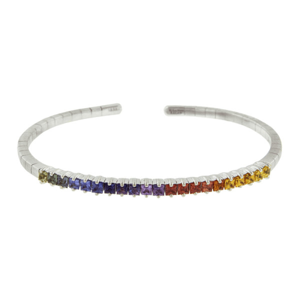 Suzanne kalan small flexible rainbow sapphire bangle bracelet in white gold