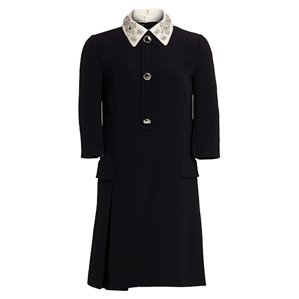 Prada - Satin-Embroidered 1/2-Sleeve Cady Dress | Story + Rain Prada - Satin-Embroidered 1/2-Sleeve Cady Dress | Story + Rain