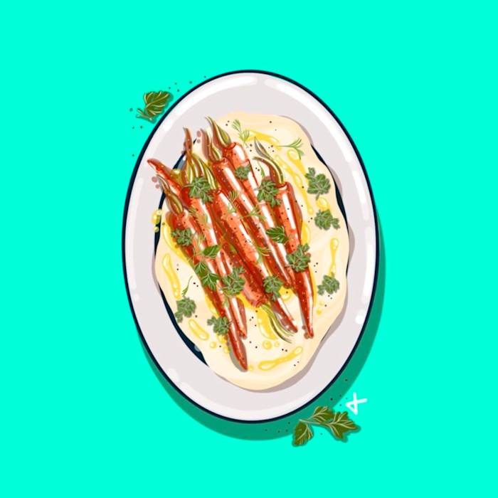 Harissa Carrots With Pumpkin Seeds, Labneh, Herbs