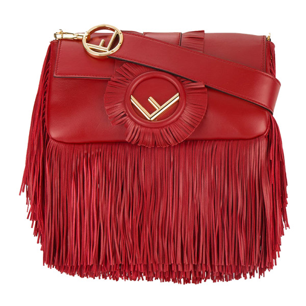 Fendi Red Baguette Fringed Shoulder Bag Story Rain