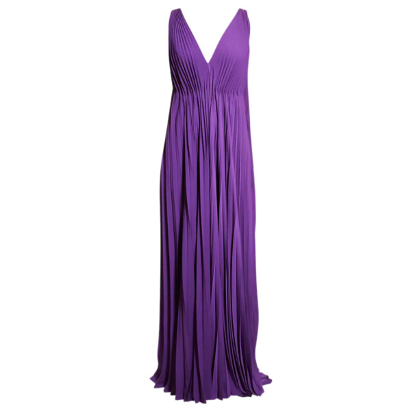 V neck pleated silk gown 