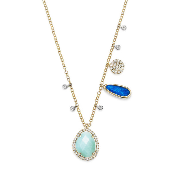 Meira t 14k white and yellow gold larimar  opal and diamond necklace  19 