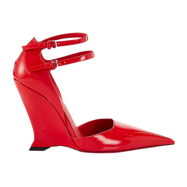 Salvatore Ferragamo Vidya Patent Leather Wedge Pumps Story Rain