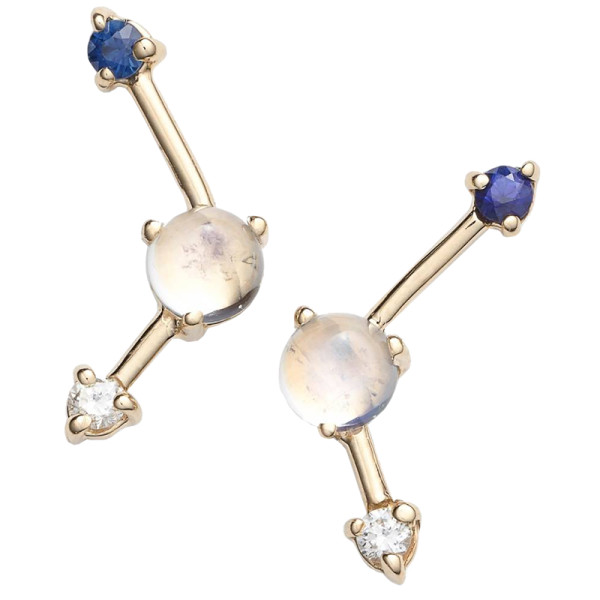 Wwake sapphire  moonstone   diamond earrings