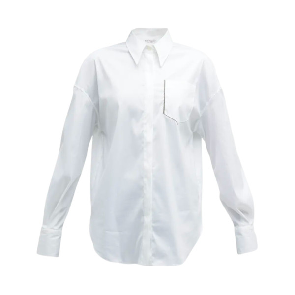 Brunello cucinelli monili trim poplin button front shirt