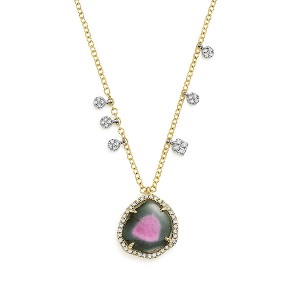 Meira t 14k white and yellow gold diamond charm and watermelon tourmaline pendant necklace  16 