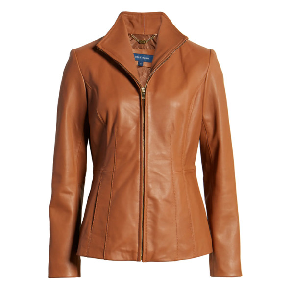 Cole haan lambskin leather jacket womens best sale