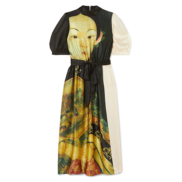 Simone Rocha - Portrait-Print Silk Midi Dress with Pockets | Story + Rain Simone Rocha - Portrait-Print Silk Midi Dress with Pockets | Story + Rain
