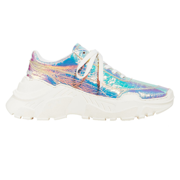 Joshua sanders leather   holographic foil lace up sneakers