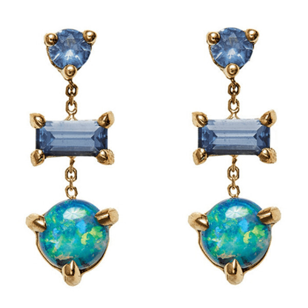 Wwake one of a kind mini opal  sapphire and tanzanite chain earrings