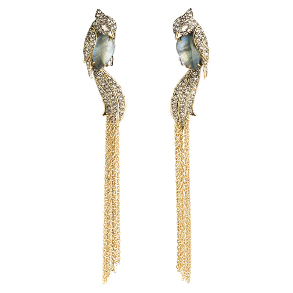 Alexis bittar crystal encrusted lovebird tassel clip earrings