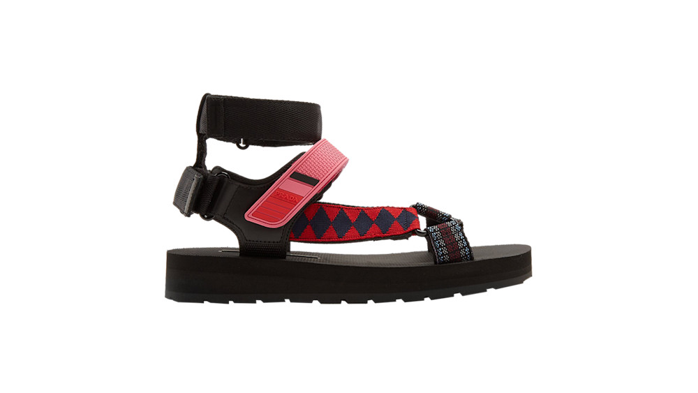 Prada Linea Printed Velcro-Strap Sandals Story Rain