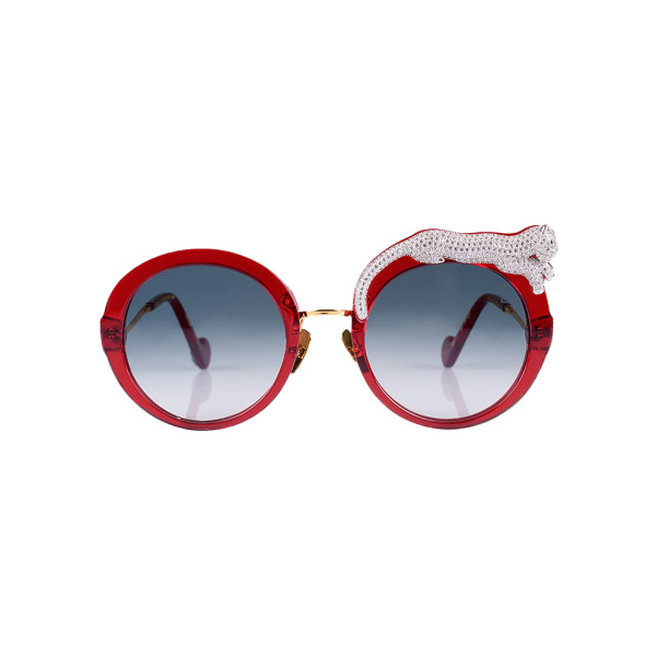 Anna karin karlsson rose et la roue round crystal embellished leopard sunglasses