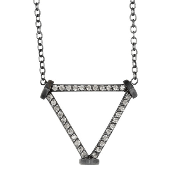 Paige novick 14k white gold plated black rhodium open triangle diamond pave pendant necklace   0.2 ctw