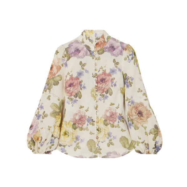 Zimmermann embellished floral print ramie voile blouse