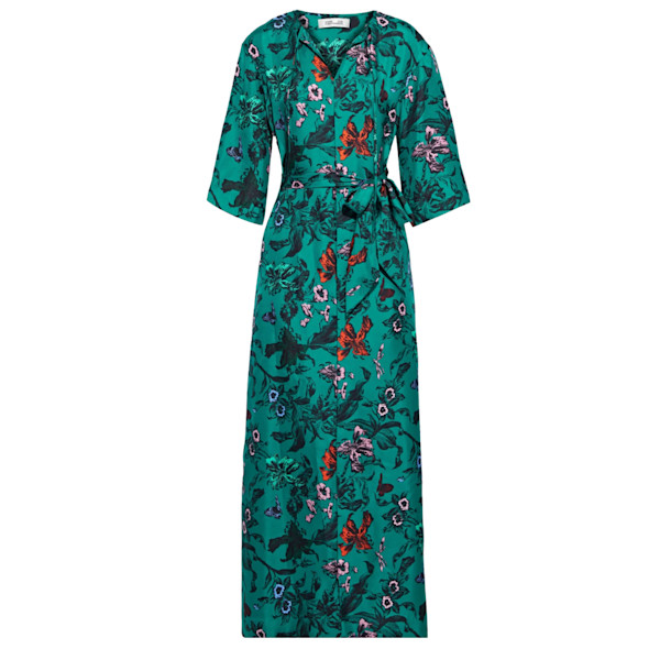 diane von furstenberg floral silk dress Diane Von Furstenberg DVF Floral Silk Wrap Maxi Dress Size S Sky Blue