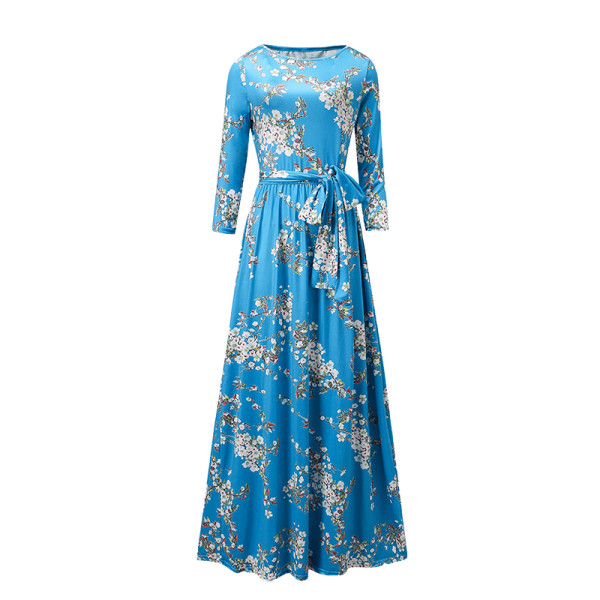 Oasap floral print 3 4 sleeve bohemian maxi dress with belt