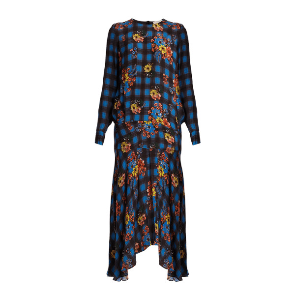 Preen line tilly floral and check print crepe dress