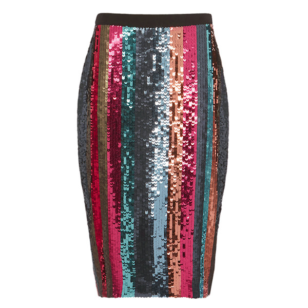 Tanya Taylor Samia Sequin Striped Pencil Skirt Story Rain