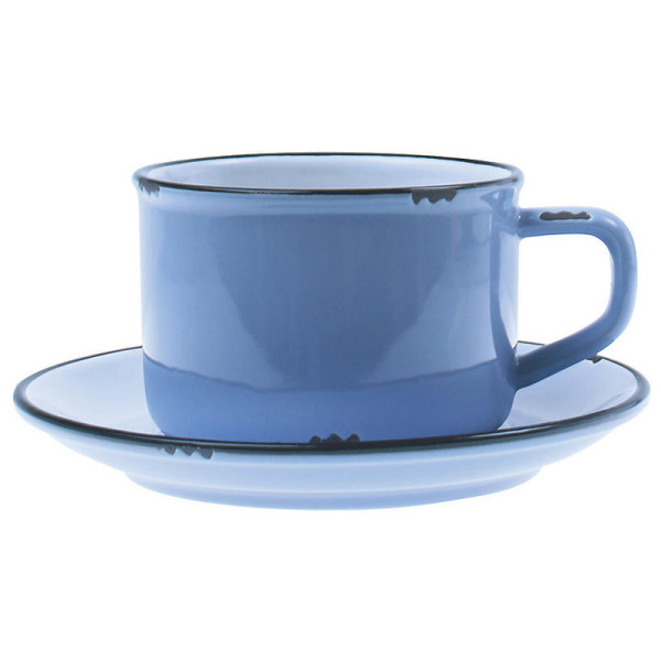 Canvas tinware cup   saucer  blue