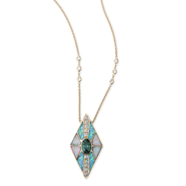 Jacquie aiche opal   tourmaline kite necklace with diamonds