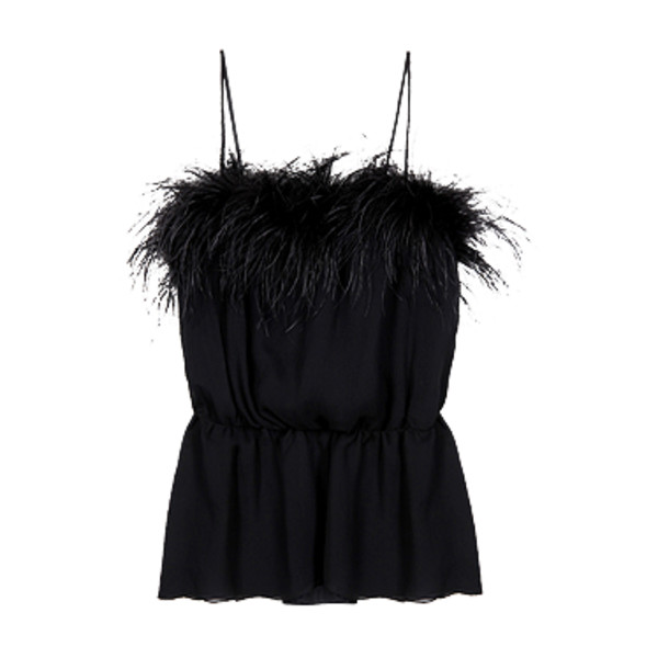 Prada Feather Trimmed Silk Top