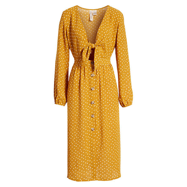 Mimi Chica Polka Dot Tie Front Midi Dress