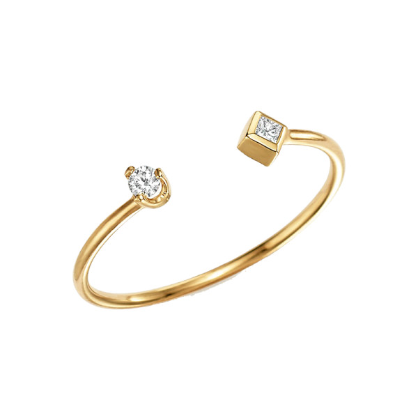 Zoe chicco 14k yellow gold open ring with prong and bezel set diamonds
