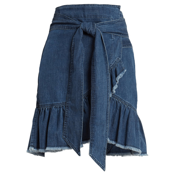 Isabel Marant Lindy Asymmetric Cotton Denim Wrap Skirt Story