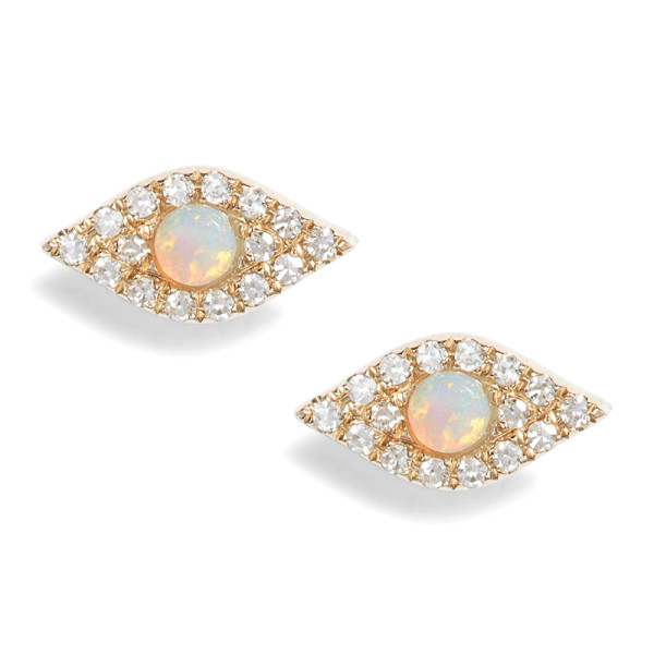 Ef collection evil eye diamond   opal stud earrings