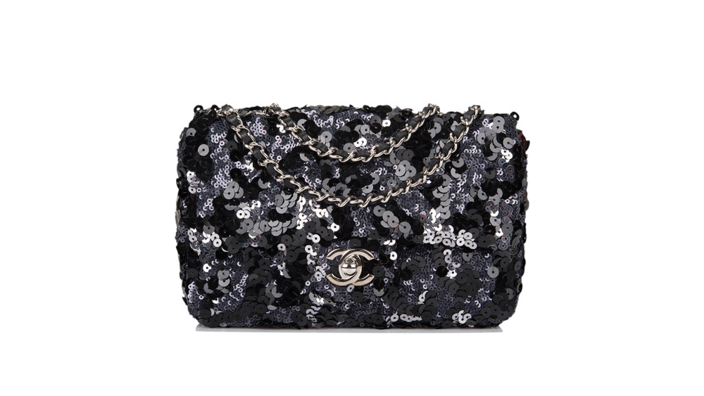 Chanel - Black and Silver Sequin Mini Flap Bag Silver Hardware