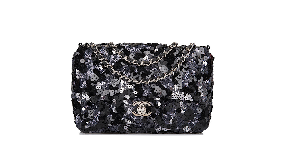 Chanel Black and Silver Sequin Mini Flap Bag Silver Hardware