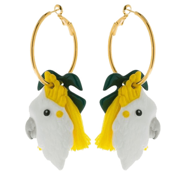 Nach palm and cockatoo pendant earrings 