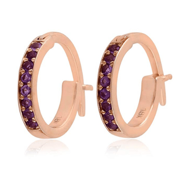 Mettlle micropave set genuine gemstone diamond huggie hoop earrings in 18k solid gold