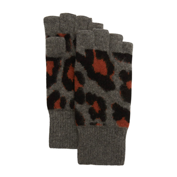 Portolano leopard intarsia knit fingerless cashmere gloves
