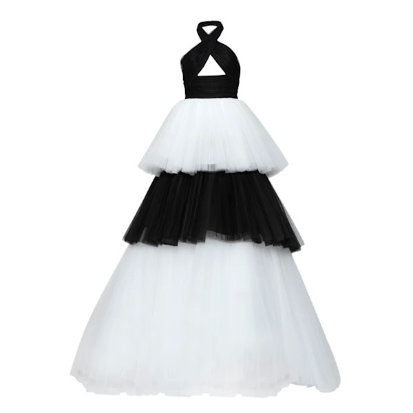 Carolina Herrera Crisscross Halter Bicolor Tiered Tulle Gown