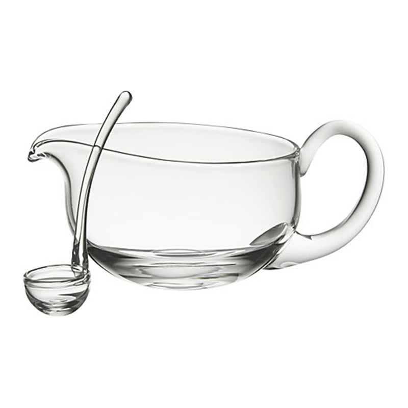 Crate & Barrel Deluxe Glass Gravy Boat with Ladle Story + Rain