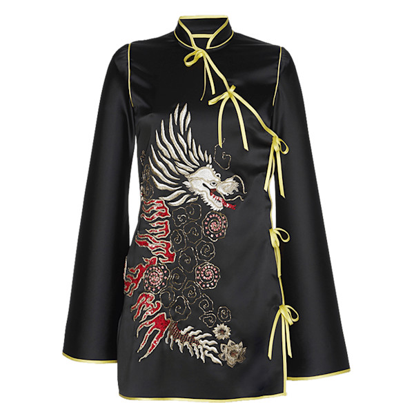 Attico Stella Embroidered Kimono Satin Dress Story Rain