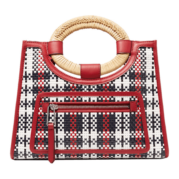 Fendi runaway small raffia trimmed woven leather tote