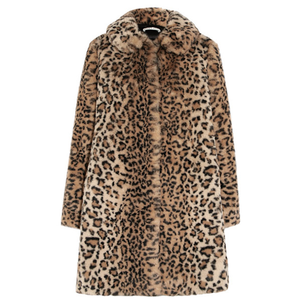 Alice Olivia Kinsley Oversized Leopard Print Faux Fur Coat