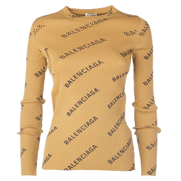 Balenciaga Long Sleeve Logo Print Ribbed Tee Story Rain