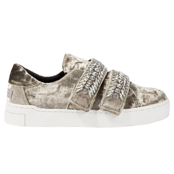 Suecomma bonnie crystal embellished silver velvet low top sneakers