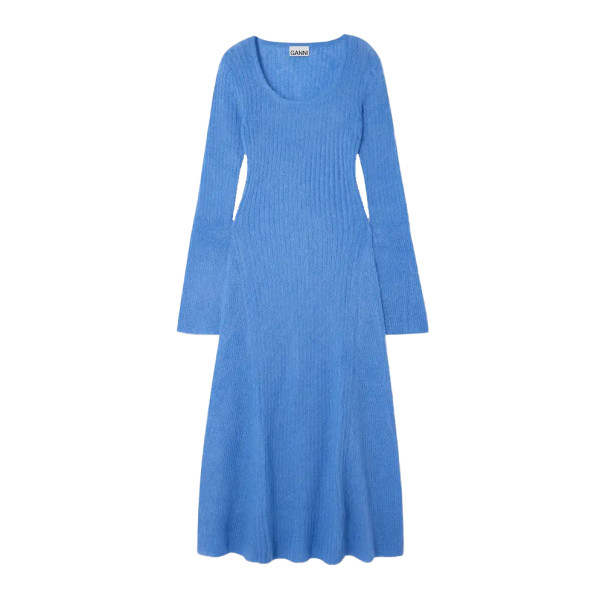 Ganni ribbed brushed mohair blend maxi dress