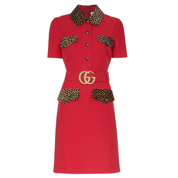 Gucci cady crepe shirtdress with leopard print
