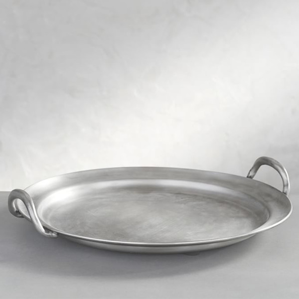 Pottery barn pewter round handled tray