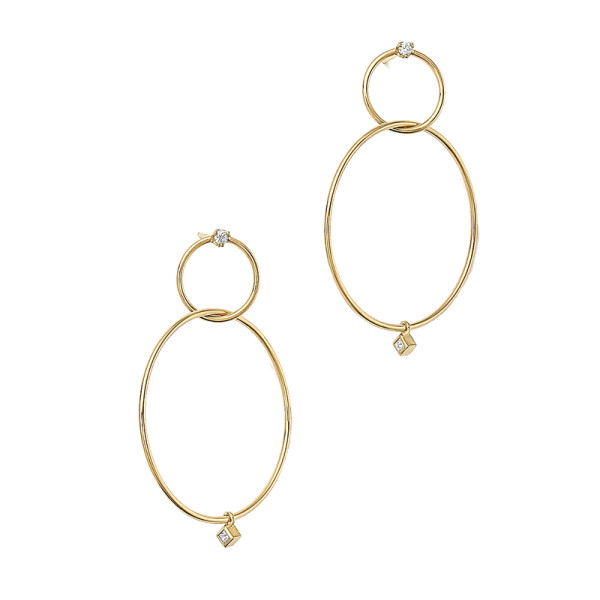 Zoe chicco 14k yellow gold double diamond circle drop earrings
