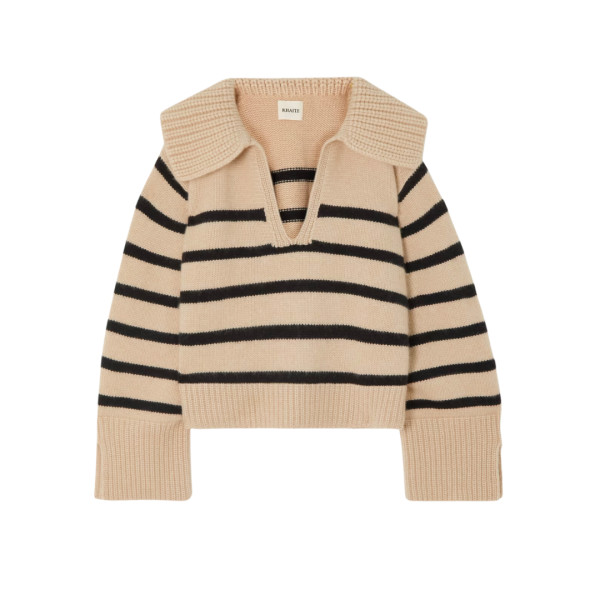 Khaite the evi sweater in butter and black striped