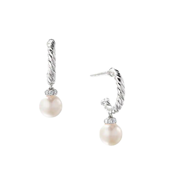 Solari hoop earrings with cultured pearl and diamonds in 18k white gold