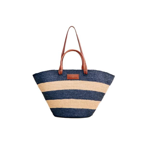 【SEZANE】MAXI JUSTINE BASKET Raffia Navy Stripes Sézane Striped Maxi Justine Basket Tote | Story + Rain