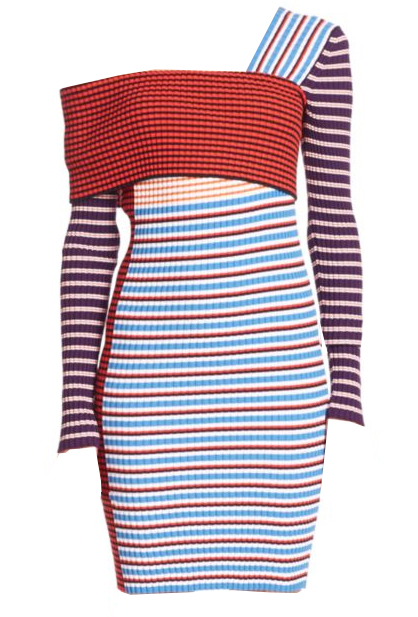 MSGM One Shoulder Striped Cotton Dress Story Rain